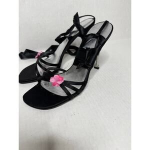 Stuart Weitzman Vintage Floral Crystal Embellished Heel Strappy Shoes Size 9.5